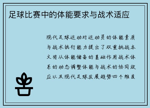 足球比赛中的体能要求与战术适应
