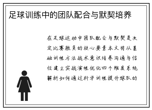 足球训练中的团队配合与默契培养