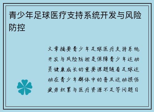 青少年足球医疗支持系统开发与风险防控